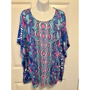 Womens Lilly Pulitzer Cooper Shirt Top Blouse Blue Pink Small/Medium Art to Wear
